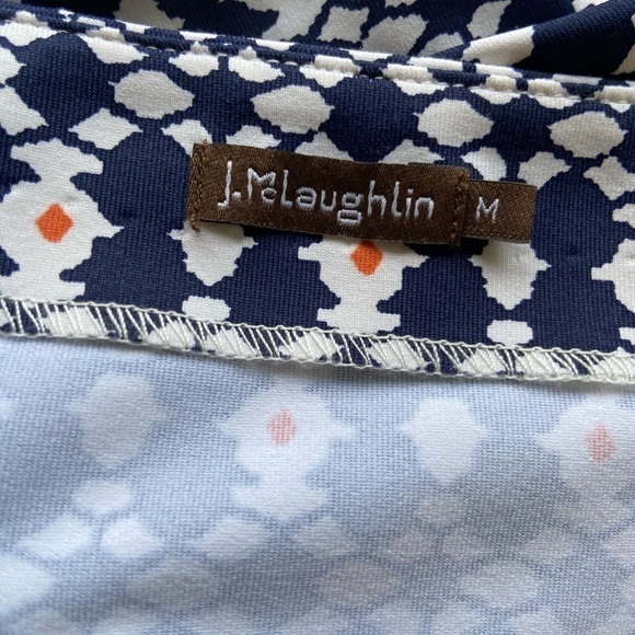 J. McLaughlin Catalina Cloth Dress Tie Waist Boat Neck Geometric Pattern Medium - Picture 3 of 11